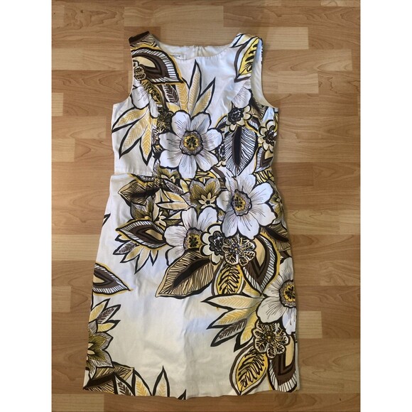 EVAN PICONE Size 12 Sheath Dress White Black Yellow Floral Magnolia Sleeveless - Picture 1 of 8